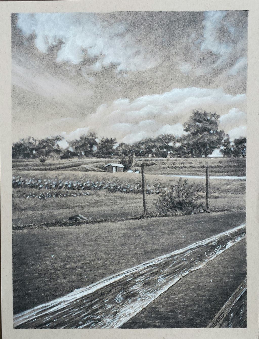 Drawing of farm landscape