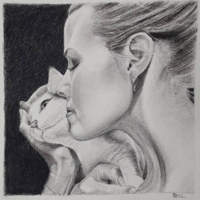 Drawing of Woman with Cat
